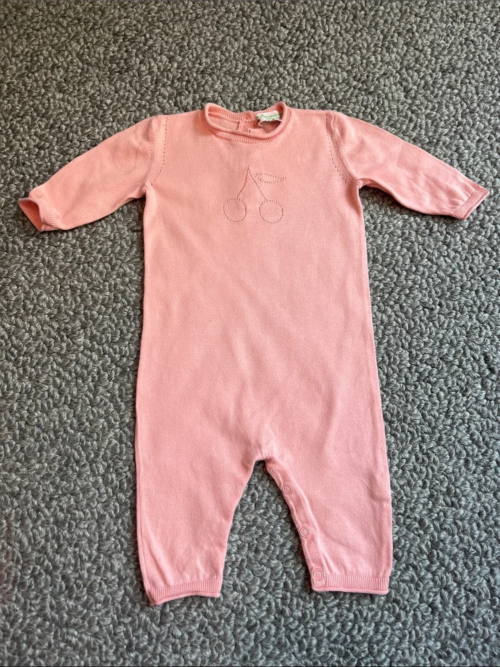 Bonpoint Soft Pink Knit One-Piece with Cherry Detail